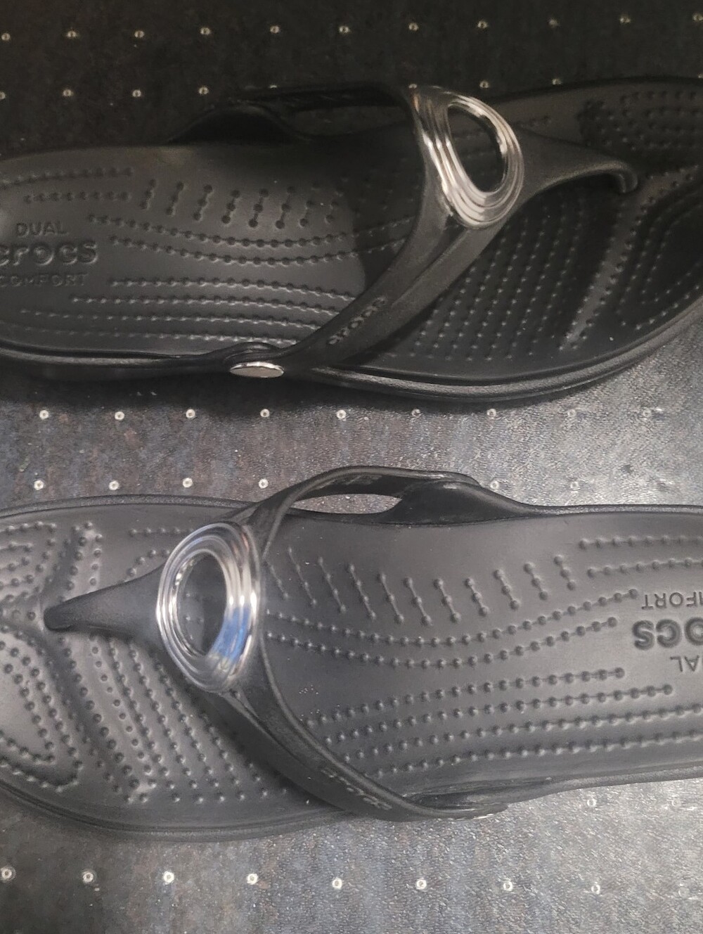NWD Crocs Black Thong Sandals with Silver Accent - Picture 3 of 5
